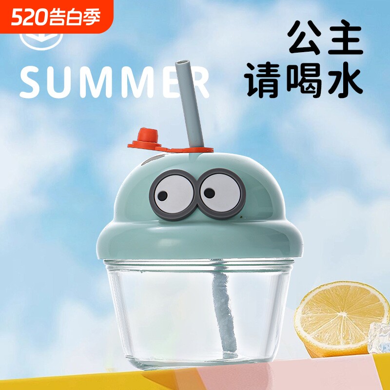 高颜值迷你墩墩杯可爱ins吸管玻璃杯情侣吨吨杯网红卡通水杯喝水