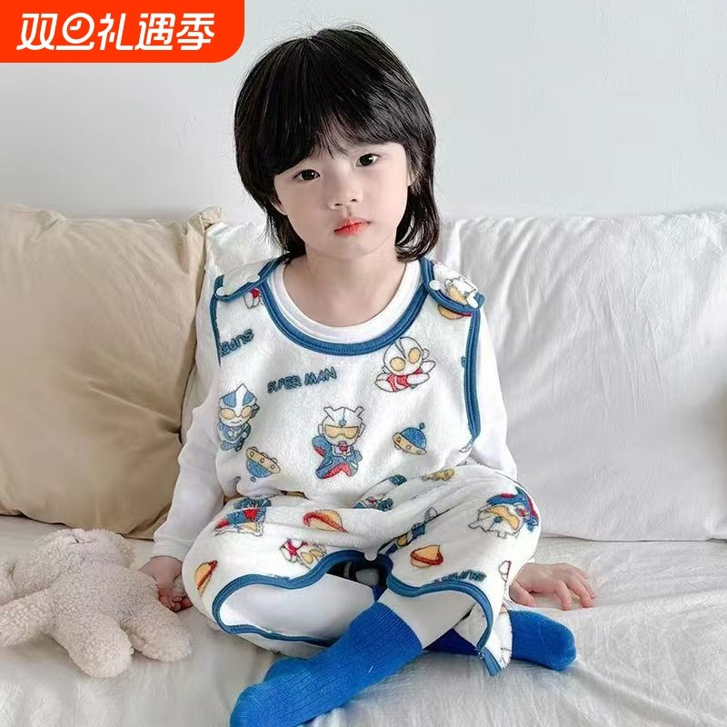 儿童马甲婴儿连体睡衣珊瑚绒睡袋宝宝秋冬款法兰绒背心冬季加绒