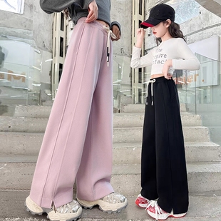 秋冬季 子大童女孩运动裤 阔腿裤 儿童一体绒裤 2025新款 女童加绒卫裤