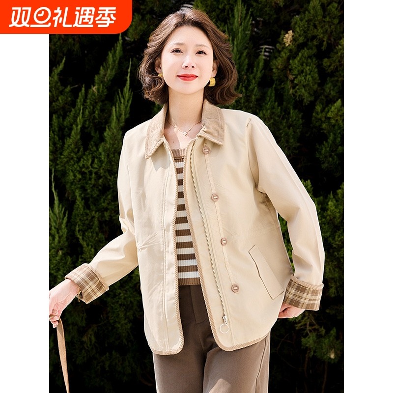 妈妈休闲短款外套中年女装春秋装外衣中老年新款洋气薄款上衣年轻