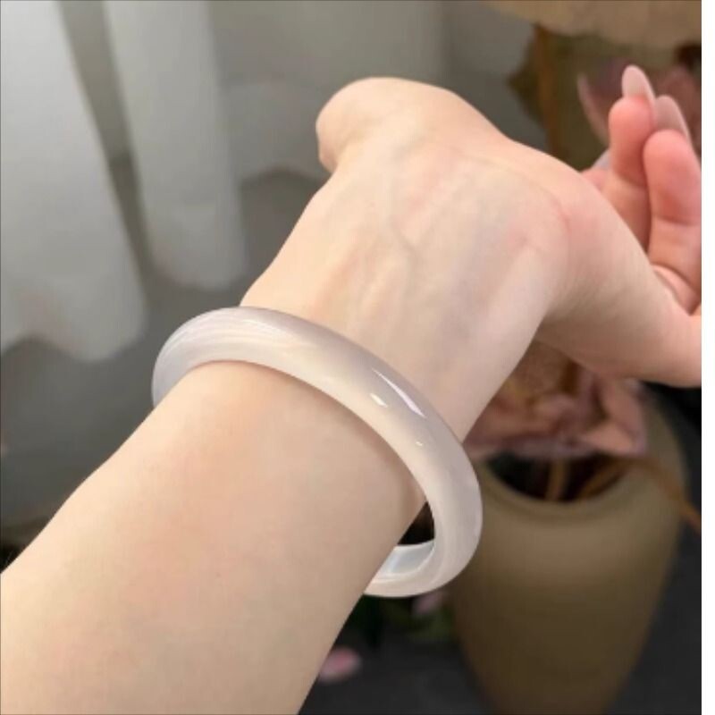 高冰荔枝冻手镯女天然玛瑙玉髓冰种白透紫玉石镯子正品礼物送女友