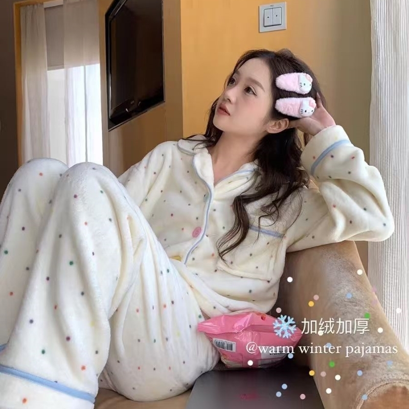 开衫珊瑚绒睡衣冬季女款加绒加厚