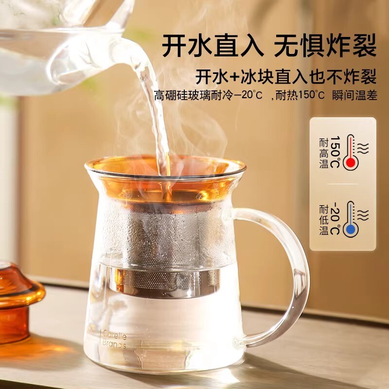 康宁茶杯茶水分离大容量玻璃杯家用办公室专用2026新款泡茶杯套装图片
