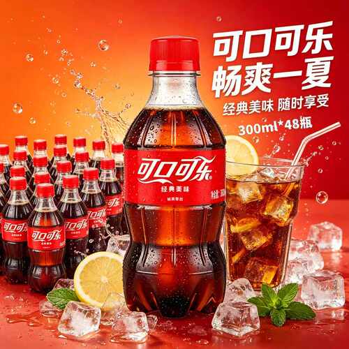 可口可乐300ml小瓶24瓶/48瓶汽水经典碳酸饮料蔗糖柠檬气泡混合