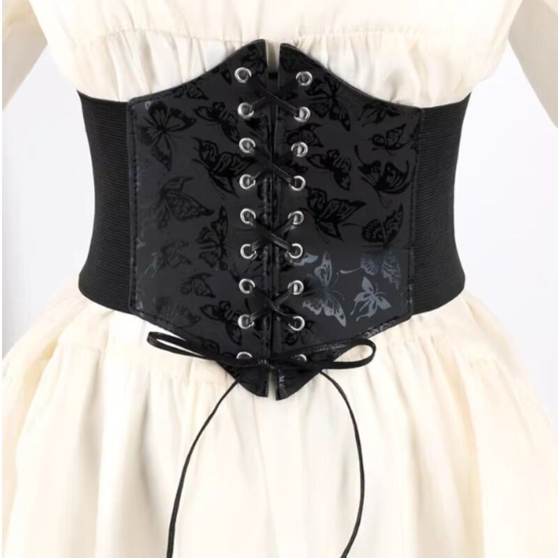 法式鱼骨腰封配裙子蕾丝弹力腰带女收腰超宽绑带装饰透明显瘦束腰