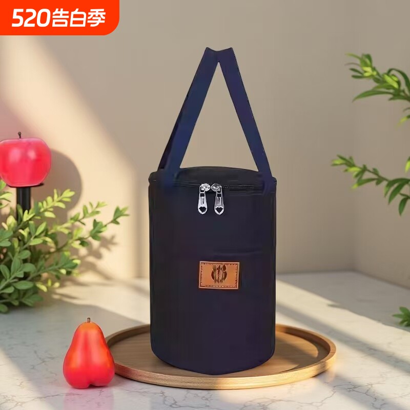 饭盒手提包圆形保温袋铝箔加厚便当包学生带饭大容量筒收纳水杯