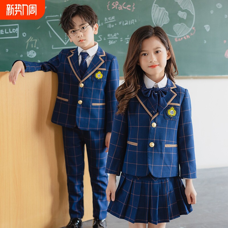 中小学生校服套装幼儿园园服班服男女童西服演出服儿童格子校园风