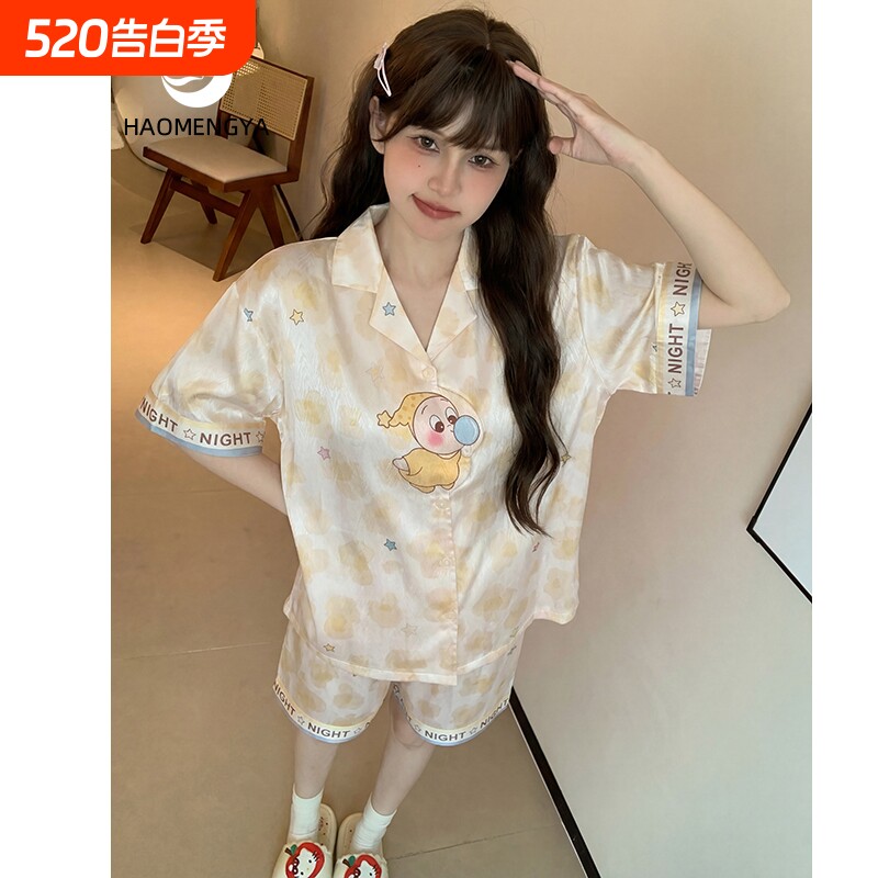 冰丝睡衣女款夏季2026新款卡通可爱短袖薄款女生家居服套装可外穿
