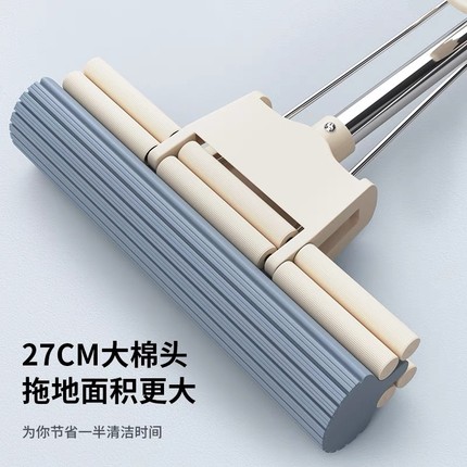 2025新款海绵拖把家用懒人一拖净免洗滚轮吸水挤水胶棉拖把头通用