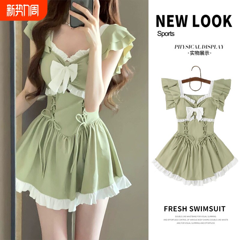 女2026连体夏季新款保守遮肚甜美牛油果裙式平角高级感游泳衣Y1