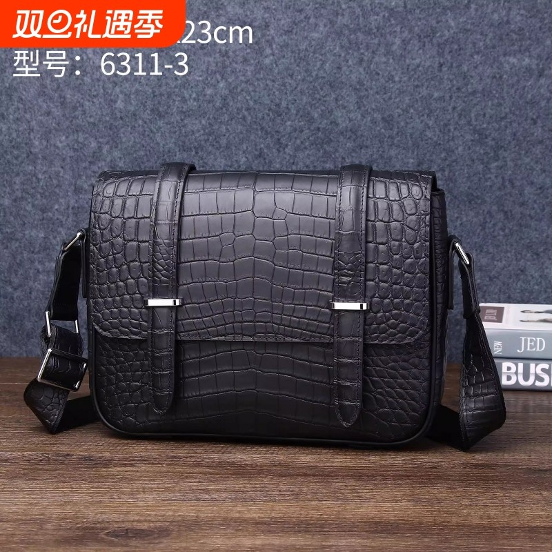 新款雾面鳄鱼肚纹剑桥包男士单肩