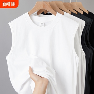 100%新疆棉 坎肩230g重磅白色纯棉背心女健身百搭t恤男螺纹 无袖