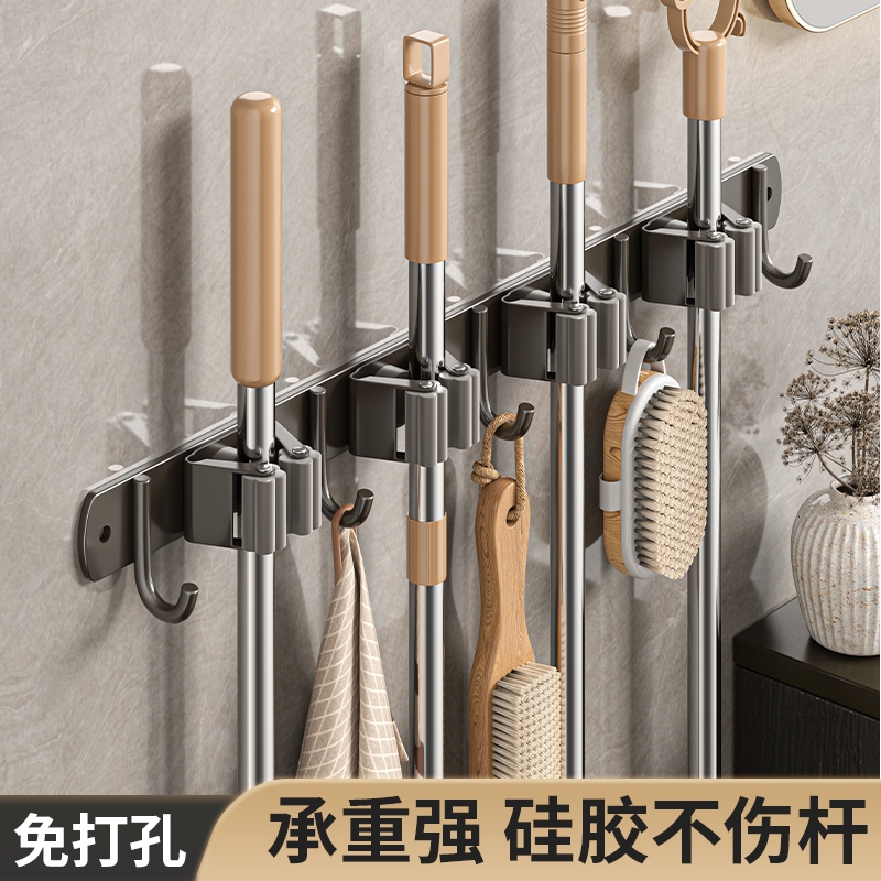 卫生间置物架壁挂拖把架不锈钢免打孔浴室布拖扫把门后墙上收纳架