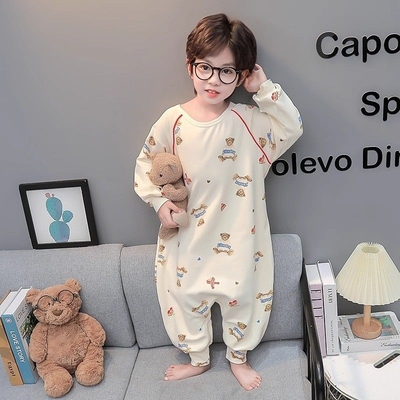 2025德绒卡通可爱男女孩长袖宝宝睡衣连体家居服男女童新款睡袋