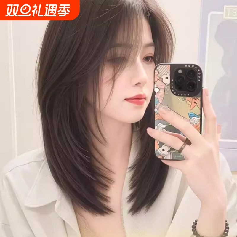 短发假发女全头套前额蕾丝中分锁骨发仿真发中长发日常整顶假发套