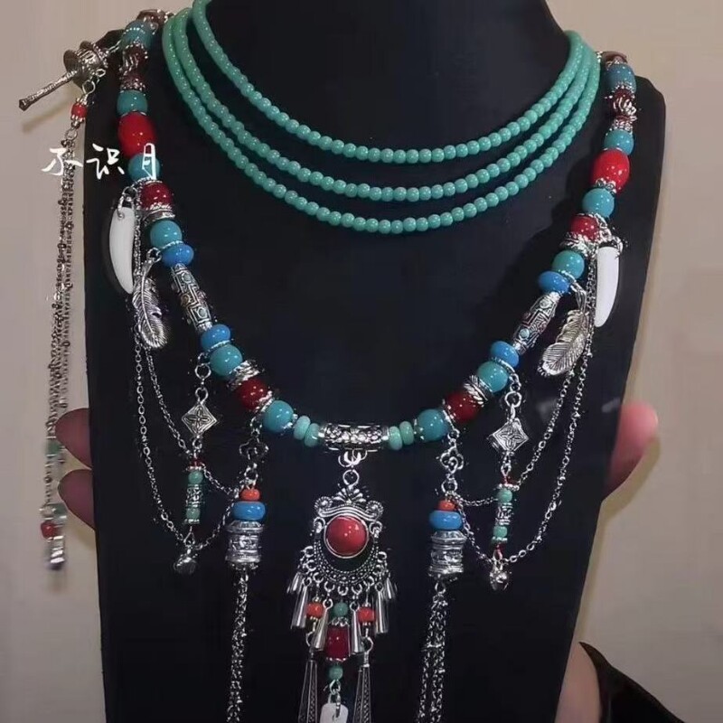 【项链·卓玛】中式串珠民族风项链汉服国风双层叠戴流苏毛衣链