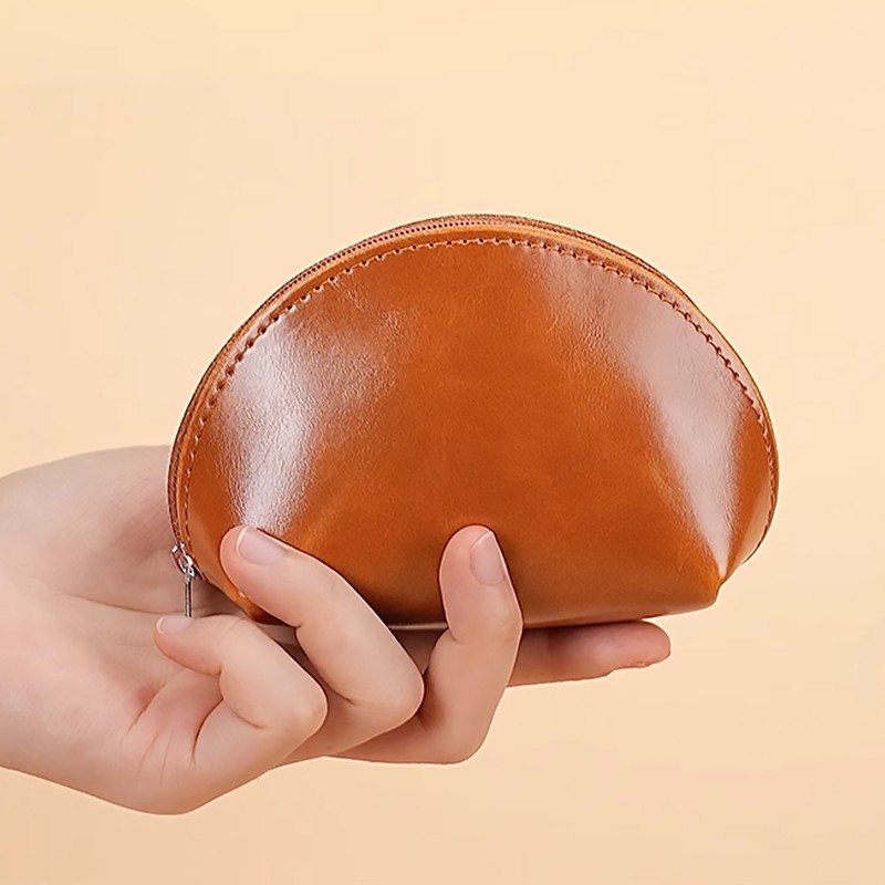 复古油蜡皮迷你小包女钥匙包简约贝壳零钱包口红耳机收纳包小钱包