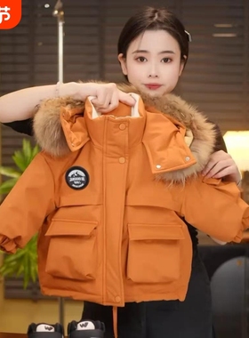 男童棉派克服2025棉服冬季新款洋气儿童时尚大毛领外套棉衣A129
