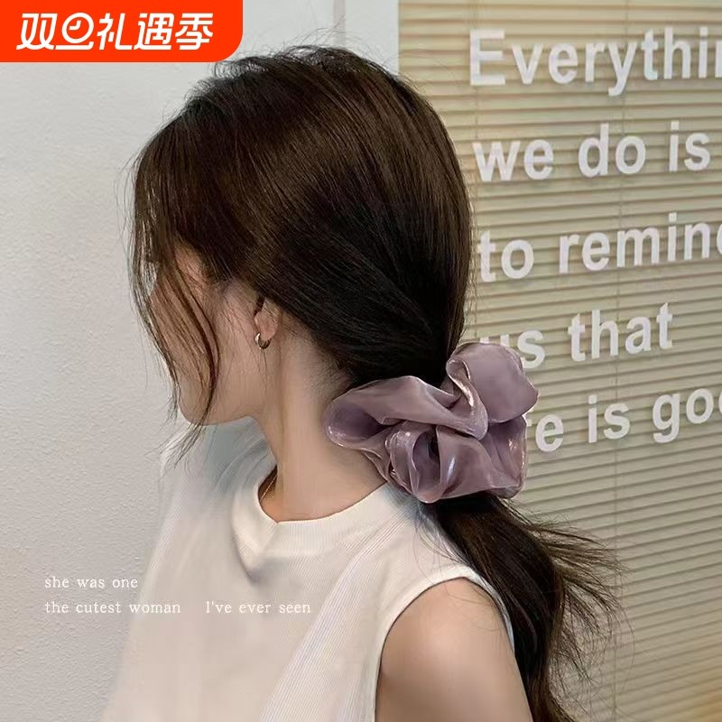 夏季紫色波点~低调复古时髦肥肠圈气质头花大肠皮筋绢纱高级感