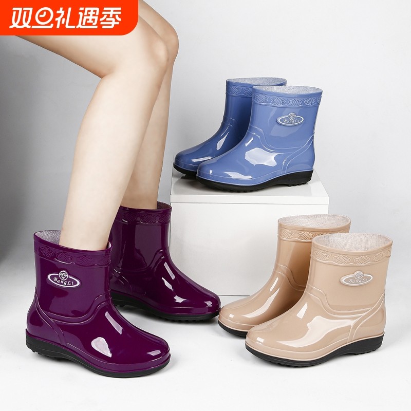 厨房外穿水鞋女款女士成人雨鞋中筒防滑雨靴水靴耐磨软底保暖胶鞋