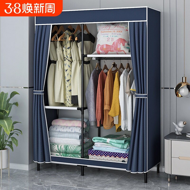 简易衣柜组装家用卧室钢管加粗加固单人布衣柜出租房用宿舍衣橱