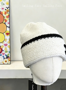 SF单品小众 时髦现货 针织毛线帽黑色白色帽子女秋冬季显头小简约