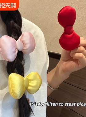 日系甜美小众黄色充棉蝴蝶结发夹丸子头扎发侧边夹可爱少女心头饰