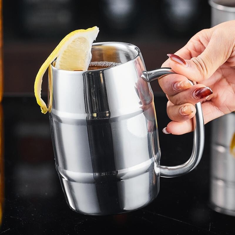 双层不锈钢啤酒杯 铜杯鸡尾酒金属酒杯马克杯酒吧杯子扎啤杯商用