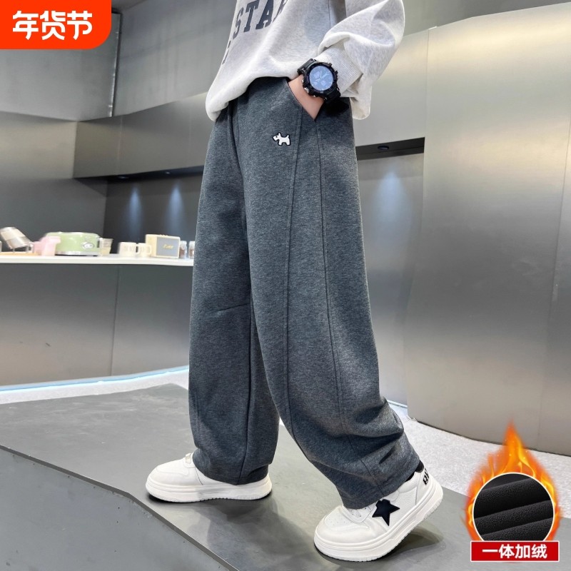 男童冬季加绒裤子2026新款儿童秋冬款加厚中大童运动弯刀卫裤灰色,童装/婴儿装/亲子装,裤子,淘宝优惠券,粉丝福利购,淘宝优惠卷
