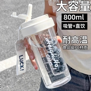 高颜值新款 水杯女夏季 大容量吸管杯便携喝水塑料杯子学生运动水壶