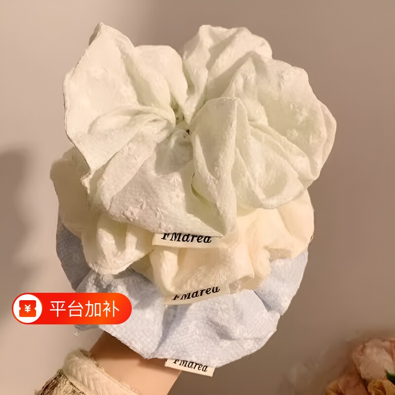 发圈~韩系绿色碎花大肠女高级感丸子头头绳发饰蓝色波点花朵米色