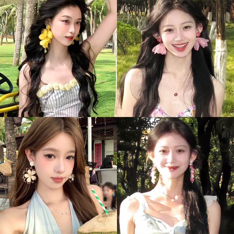 夏季海边氛围感黄色花瓣流苏耳环女度假风独特绝美耳饰精致耳钉图片