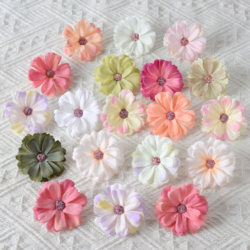 仿真绢花花头手工diy花墙胸花装饰油画乔迁落地高级菊花紫色花卉