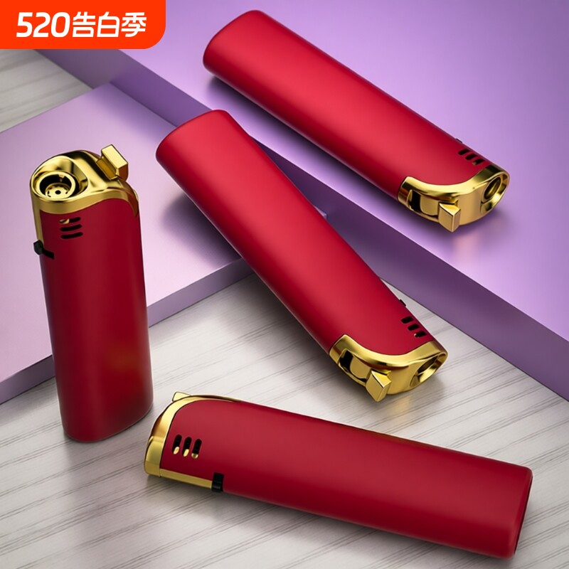 打火机防风新款肤感大红金属蓝焰一次性可充气耐用充气批发印字