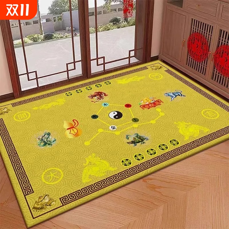 玄关五帝钱防滑入户门地垫金黄色脚垫金钻绒七星进门地毯耐脏客厅