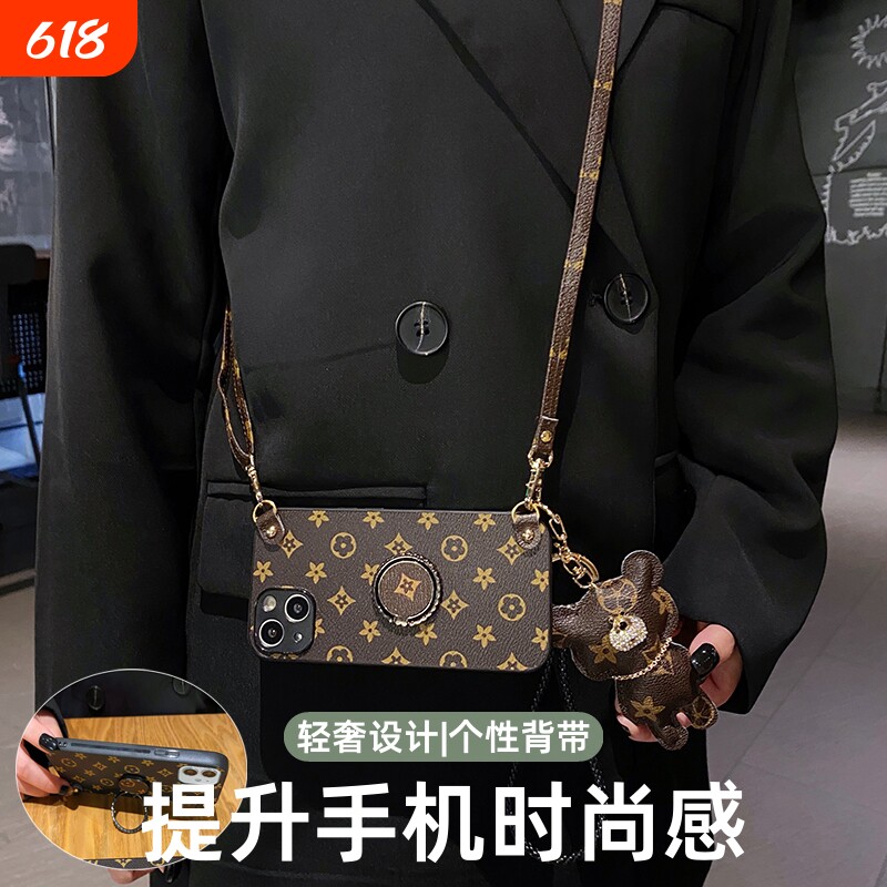 适用苹果15手机壳iphone11pro斜挎13mini背带12promax高档xr轻奢14支架x皮质se防摔6s女款8plus挂绳xsmax时尚
