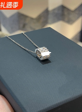 高版本银白色方形锆石项链女时尚百搭小蛮腰圆形方钻可调节送女友