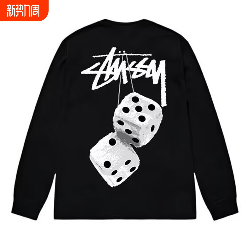 潮牌STU长袖t恤纯棉重磅300g高版本经典骰子黑八球音乐会宽松