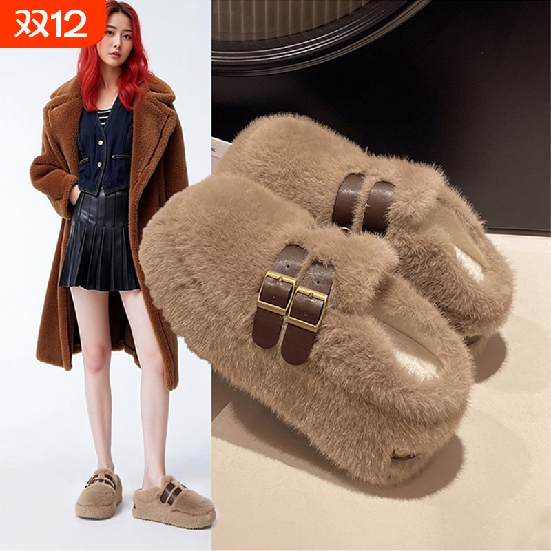 棉拖鞋外穿加绒一脚蹬包头拖