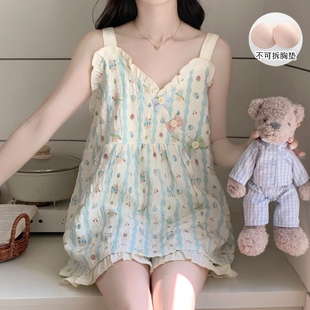 夏季 背心家居服 睡衣女云朵棉吊带胸垫无袖 可爱卡通高级感夏天薄款