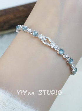 【幂琳】设计洗澡感Y天然高冰翡翠手链女马蹄扣纯银纯银清冷高级