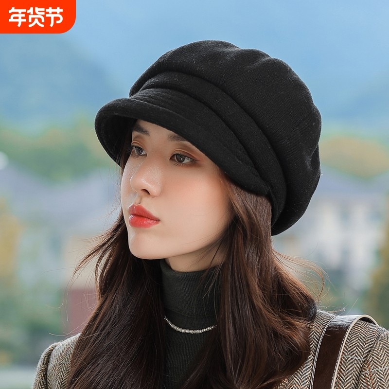 八角帽子女秋冬季加厚保暖护耳贝雷帽时尚百搭显脸小卷边咖色黑色,服饰配件/皮带/帽子/围巾,帽子,淘宝优惠券,粉丝福利购,淘宝优惠卷