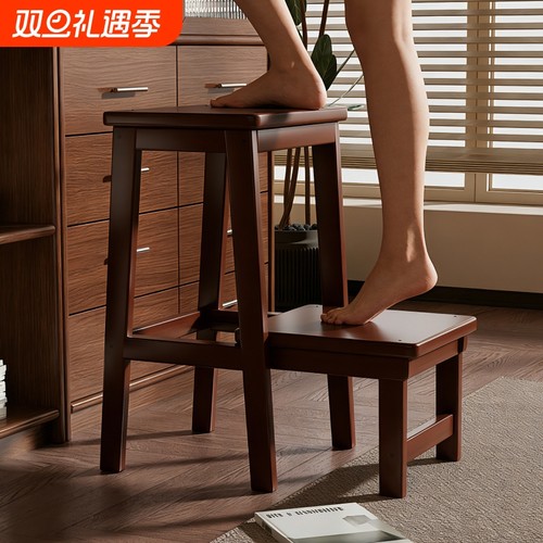 实木梯凳家用可抽拉登高梯子凳子两用多功能置物架厨房稳步爬梯凳