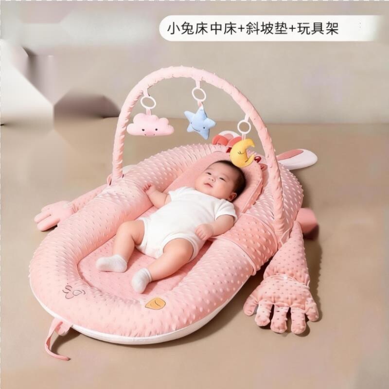 婴儿防吐奶斜坡垫兔形安抚枕宝宝睡觉神器哺乳枕头冰丝凉席款