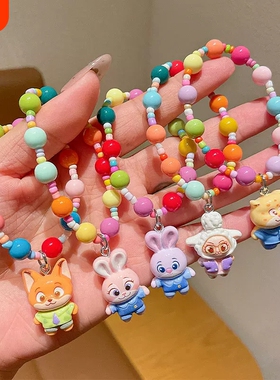 彩色儿童串珠项链可爱卡通疯狂动物城挂坠女童生日礼物吊坠颈链