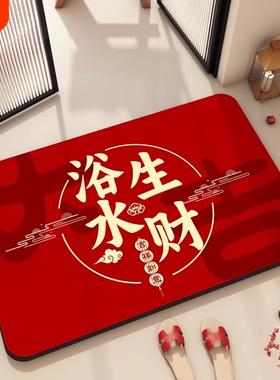 卫生间门口地垫红色浴室硅藻泥防滑脚垫吸水速干垫子地毯厨房台面