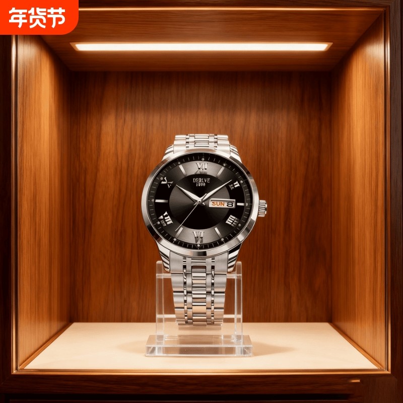 正品瑞士全自动非机械表手表男士学生韩版时尚潮双日历防水表夜光