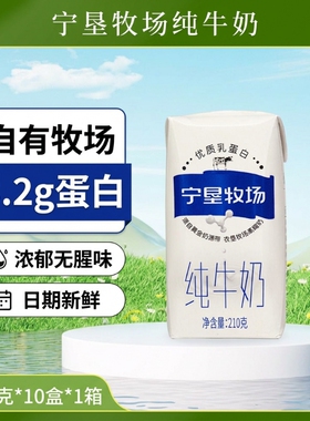 纯牛奶宁夏宁垦牧场3.2g蛋白200ml*10盒早餐奶常温新鲜优质全脂
