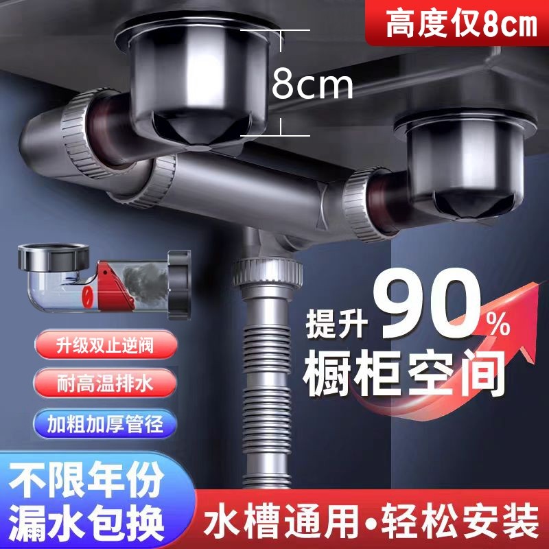 厨房洗菜盆下水管道排水管单双水槽二合一三通全套配件双槽下水道,家装主材,水槽下水器,淘宝优惠券,粉丝福利购,淘宝优惠卷