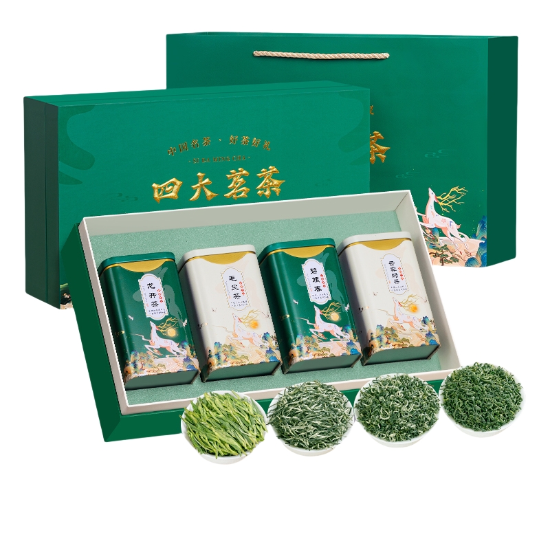 四大绿茶 龙井毛尖碧螺春高山云雾绿茶罐装礼盒装500gx1盒